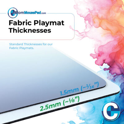 illustration of available backing options for custom playmats showing this playmat has a 2.5 mm (1/8") rubber backing