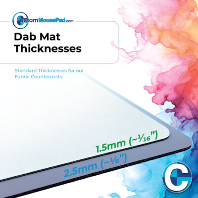 illustration of available backing thicknesses for custom dab mats showing this dab mat has a 2.5 mm (1/8") rubber backing